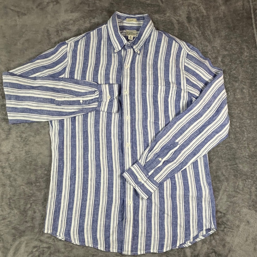 J.Crew Baird McNutt Irish Linen Slim Fit Striped Shirt Blue White Mens Medium